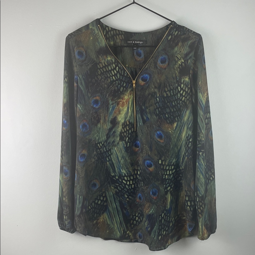 Zac + Rachel Peacock Feather Print Blouse Size S